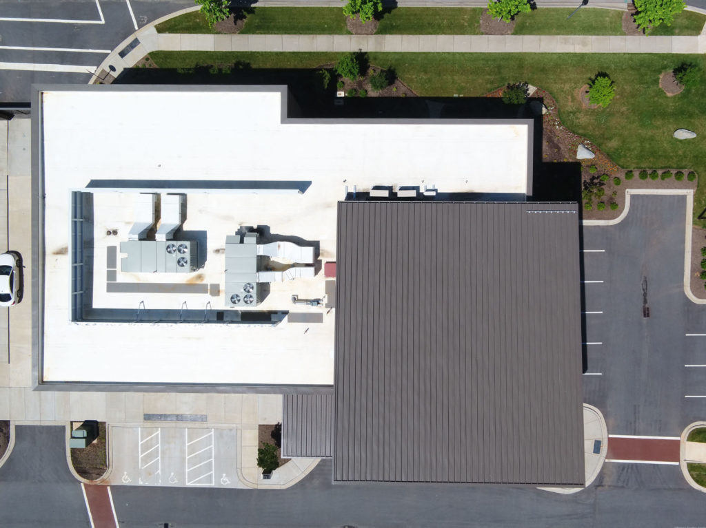 Commercial roof system aerial view